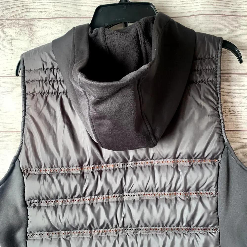 BKE Sport Black Quilted Puff Vest Zip Up Hood Orange Interior Size XL
